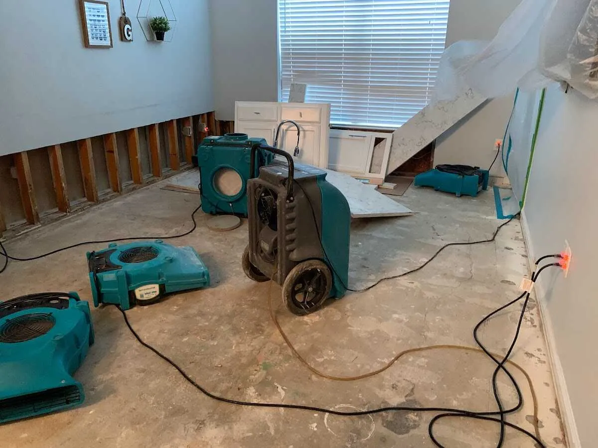 Dehumidifier in flood-cut room for Water Damage Restoration in Cedarburg